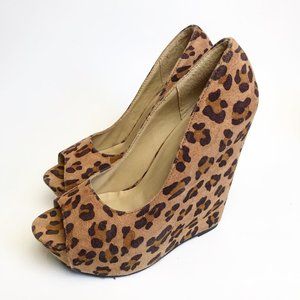Faux Suede Leopard Print Wedge Heels